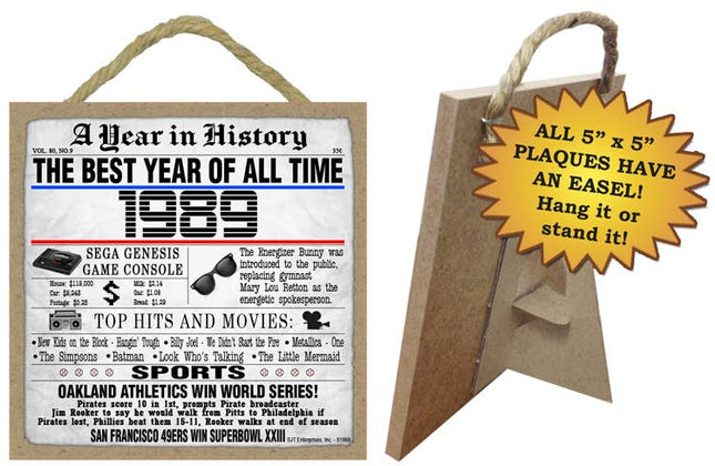 1989 A Year in History Plaques 5" x 5" wood plaque/sign