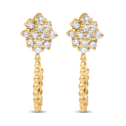 14K Yellow Gold Plated .925 Sterling Silver 1/10 Cttw Diamond Floral Cluster and Beaded Hoop Stud Earrings (H-I Color, I1-I2 Clarity)