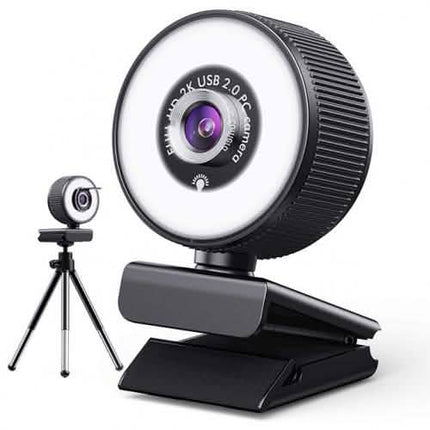 2K HD Webcam with Built-In 18 LED Adjustable Ring Light and Microphone