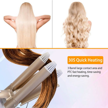 3-Barrel Curling Iron Wand Electric Hair Curler 1" Triple Hair Waver