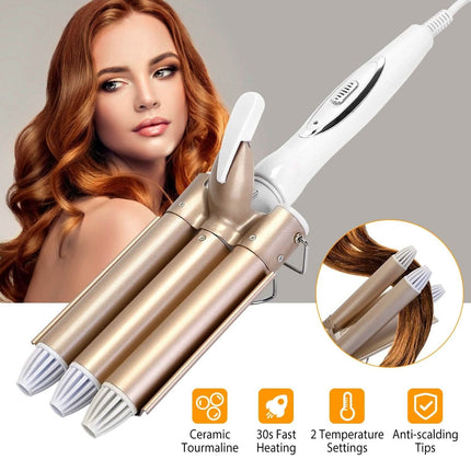 3-Barrel Curling Iron Wand Electric Hair Curler 1" Triple Hair Waver