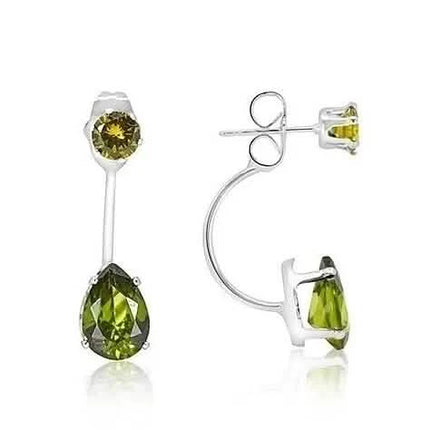 3 Carat Elegant Sterling Silver Green Tear Drop Elements Hanging Stud Earrings