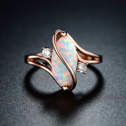 3 CTTW Fire Opal S Ring in 18K Rose Gold Plating - Size 9
