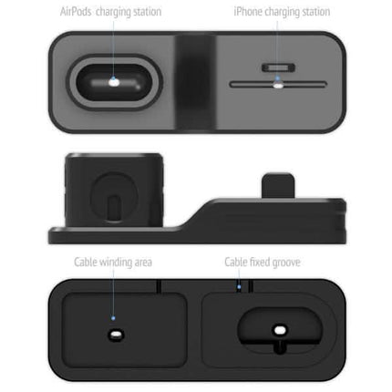 3-in-1 Silicone Charging Station Dock for Apple Watch AirPods and iPhone + 2 Lightning Cables