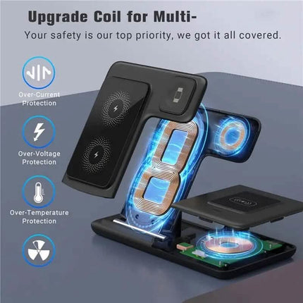 3-in-1 Wireless Charger Qi Fast 15W Charging Stand Pad