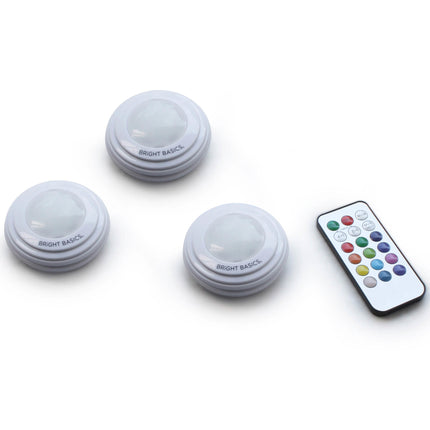 3-Pack: Bright Basics Color Changing Wireless LED Puck Lights w/ Remote Control