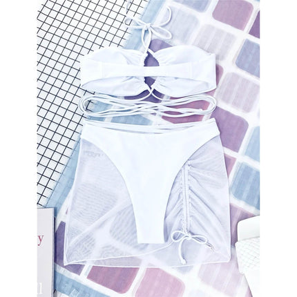 3-Pack: Criss Cross Halter Bikini Swimsuit & Beach Skirt