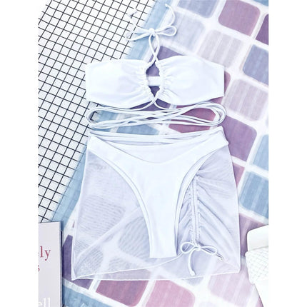 3-Pack: Criss Cross Halter Bikini Swimsuit & Beach Skirt