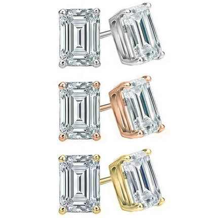3-Pack Emerald Cut Crystal Stud Earrings Set by Elements of Love
