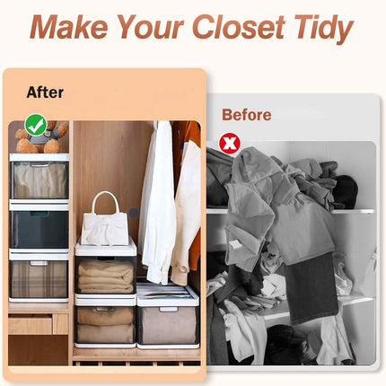 3-Pack: Foldable Storage Bin with Lid Stackable Plastic Closet Organizer