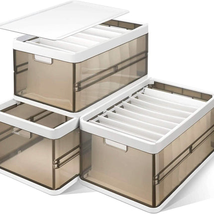 3-Pack: Foldable Storage Bin with Lid Stackable Plastic Closet Organizer