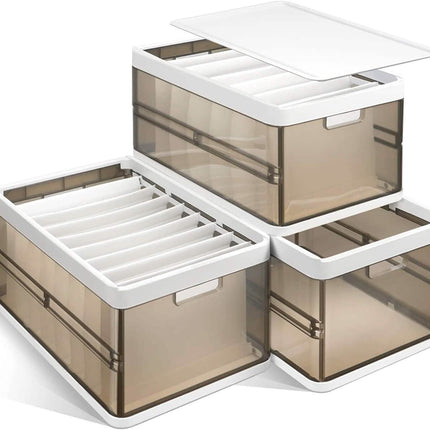 3-Pack: Foldable Storage Bin with Lid Stackable Plastic Closet Organizer