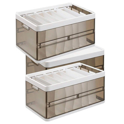 3-Pack: Foldable Storage Bin with Lid Stackable Plastic Closet Organizer