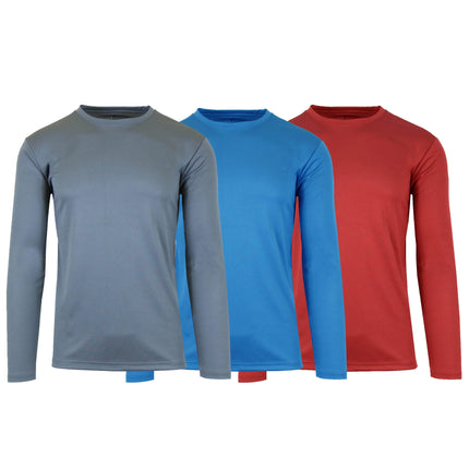 3-Pack: Men's Moisture Wicking Long Sleeve Performance Tagless Tee