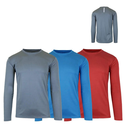 3-Pack: Men's Moisture Wicking Long Sleeve Performance Tagless Tee