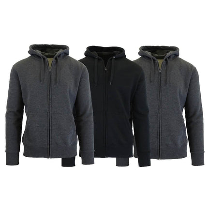 3-Pack Men's Slim-Fit Fleece-Lined Zip Hoodie