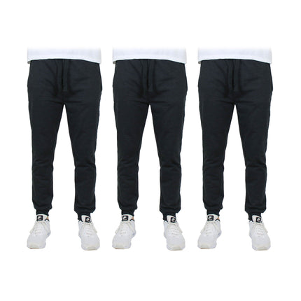 3-Pack: Men's Slim Fitting French Terry Jogger Lounge Pants with Zipper Pockets
