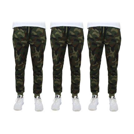 3-Pack: Men's Slim Fitting French Terry Jogger Lounge Pants with Zipper Pockets
