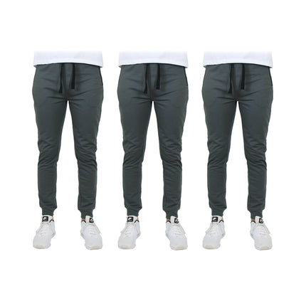 3-Pack: Men's Slim Fitting French Terry Jogger Lounge Pants with Zipper Pockets