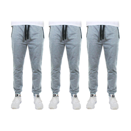 3-Pack: Men's Slim Fitting French Terry Jogger Lounge Pants with Zipper Pockets