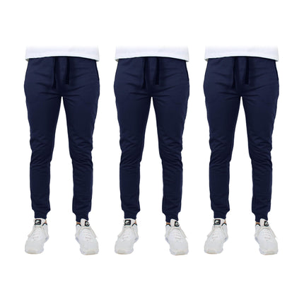 3-Pack: Men's Slim Fitting French Terry Jogger Lounge Pants with Zipper Pockets