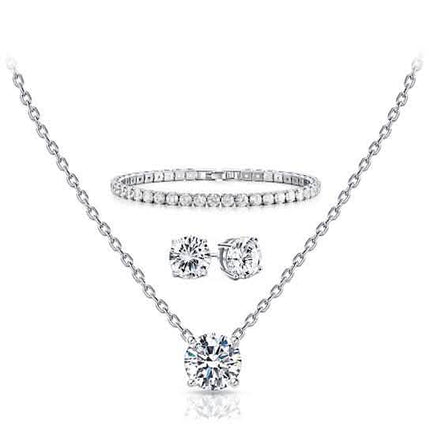 3-Pack: Round Cut Pendant With Round Cut Bracelet And Studs Set