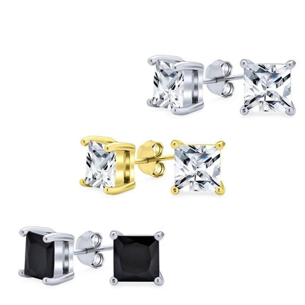 3-Pack: Sterling Silver Princess Cut Studs