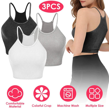 3-Pack: Women Crop Basic Tank Top Ribbed Knit Sleeveless