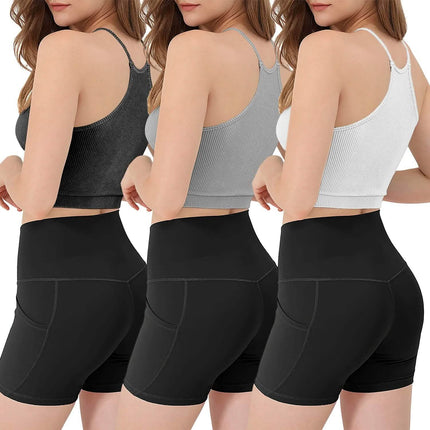 3-Pack: Women Crop Basic Tank Top Ribbed Knit Sleeveless