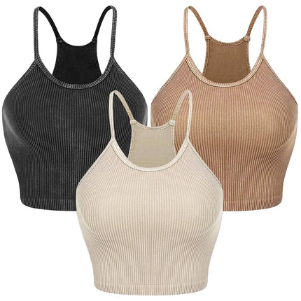 3-Pack: Women Crop Basic Tank Top Ribbed Knit Sleeveless