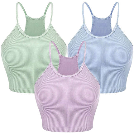 3-Pack: Women Crop Basic Tank Top Ribbed Knit Sleeveless
