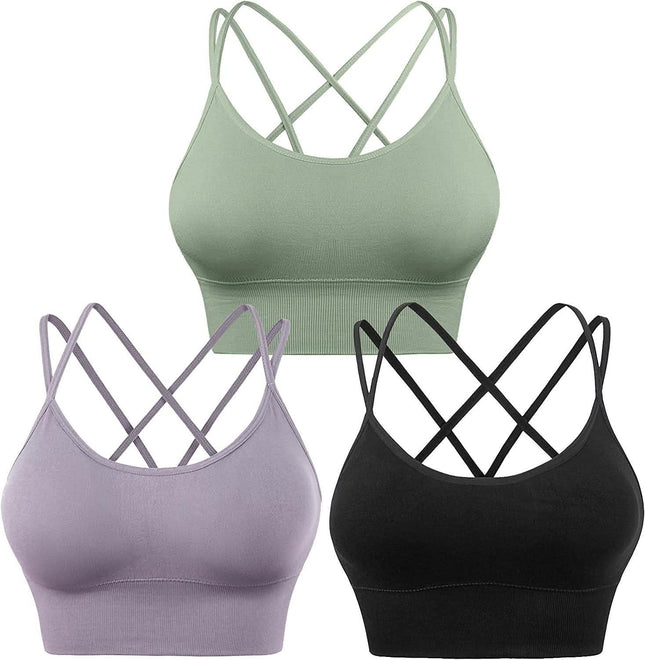 3-Pack: Women's Padded Spaghetti Strap Crisscross Bra