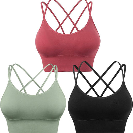 3-Pack: Women's Padded Spaghetti Strap Crisscross Bra