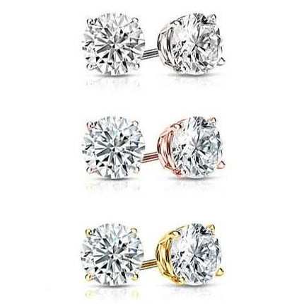 3-Pair: Gold Plated Round Cut Crystal Studs