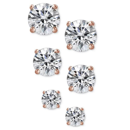 3-Pair Set: Sterling Silver Crystal Stud Earrings