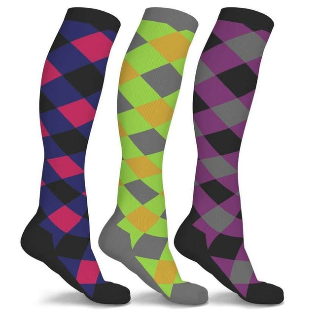 3-Pairs: Patterned Compression Socks - Assorted Styles and Sizes