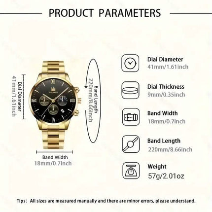 3-Piece: Elegant Men's Quartz Watch Plus Bracelet and Necklace Set