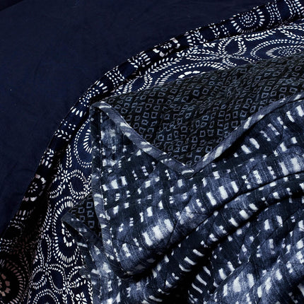 3-Piece: Global Indigo Mudcloth Cotton Quilt Set