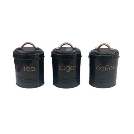 3-Piece: Metal and Copper Coffee Tea Sugar Canister Set