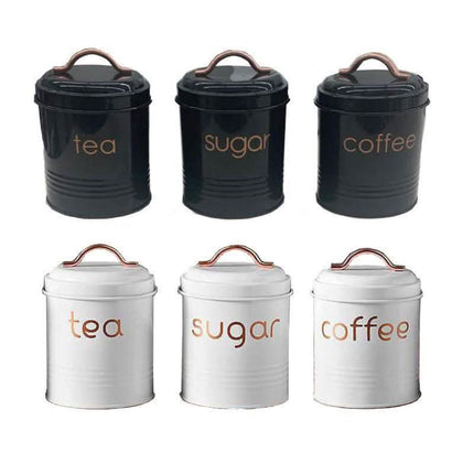 3-Piece: Metal and Copper Coffee Tea Sugar Canister Set