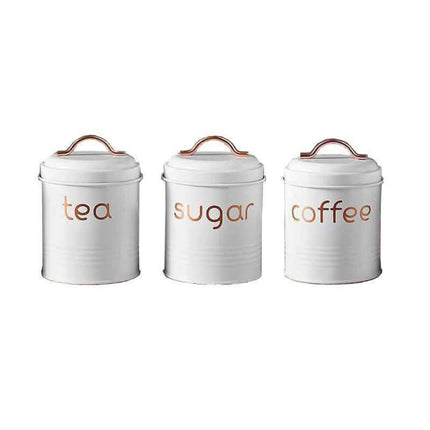 3-Piece: Metal and Copper Coffee Tea Sugar Canister Set
