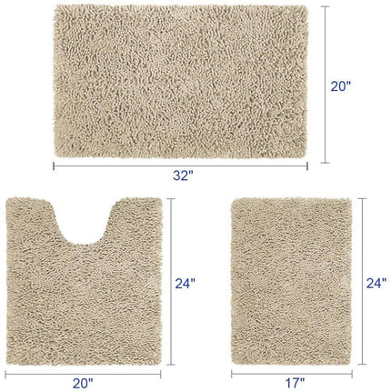 3-Piece Set: Bathroom Rugs Set Ultra Soft Non Slip and Absorbent Chenille