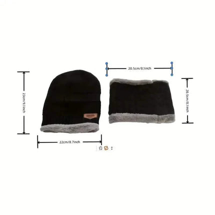 3-Piece Set: Black Knit Hats Warm Beanies Winter Neck Gaiter Elastic Gloves
