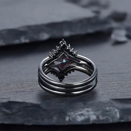 3-Piece Set: Black Square Faux Blue Zirconia Retro Luxury Ring