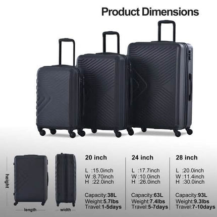 3-Piece Set: Hardshell Lightweight Suitcase with TSA Lock Spinner Wheels