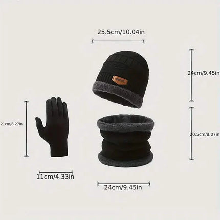 3-Piece Set: Infinity Scarf Autumn Winter, Thickened Warm Knit Beanie and Touchscreen Gloves Neck Gaiter