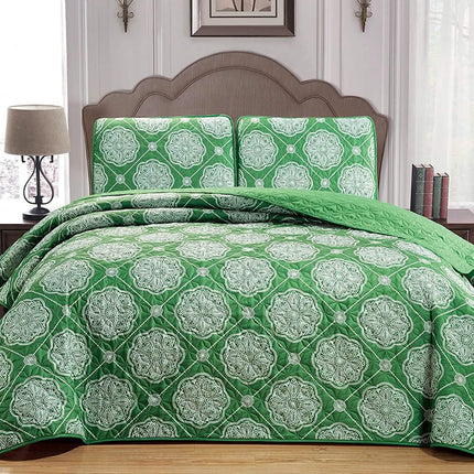 3-Piece Set: Medallion Reversible Oversized Bedspread Coverlet Quilt Bed Cover