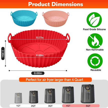 3-Pieces: Reusable Foldable Air Fryer Silicone Pot for 4+ Quart Air Fryer Oven