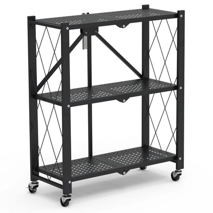 3-Tier Foldable Storage Shelf with Lockable Wheels No Assembly