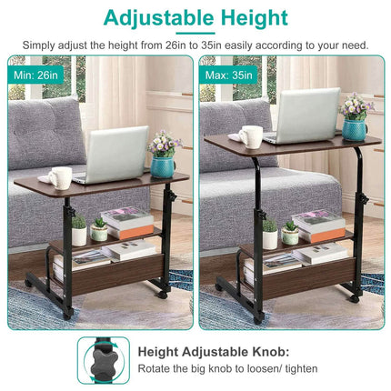 3-Tier Height Adjustable Laptop Desk with Rolling Wheels